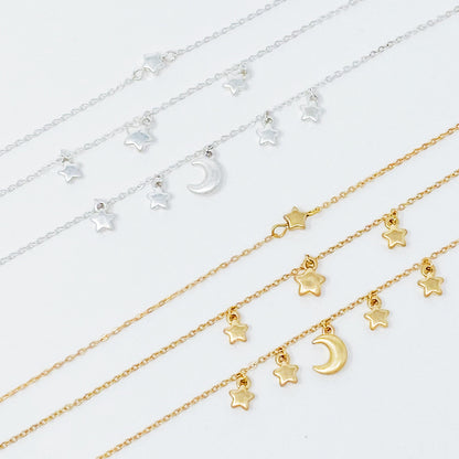 Starred Up Chain Anklet, Set of 3-0